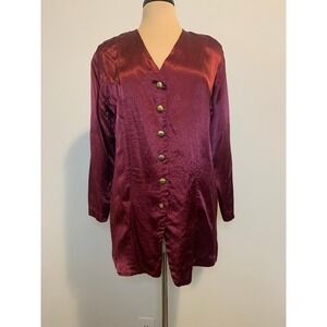 Vintage‎ 80s Sequel Burgundy Button Front Tunic Top S/M
